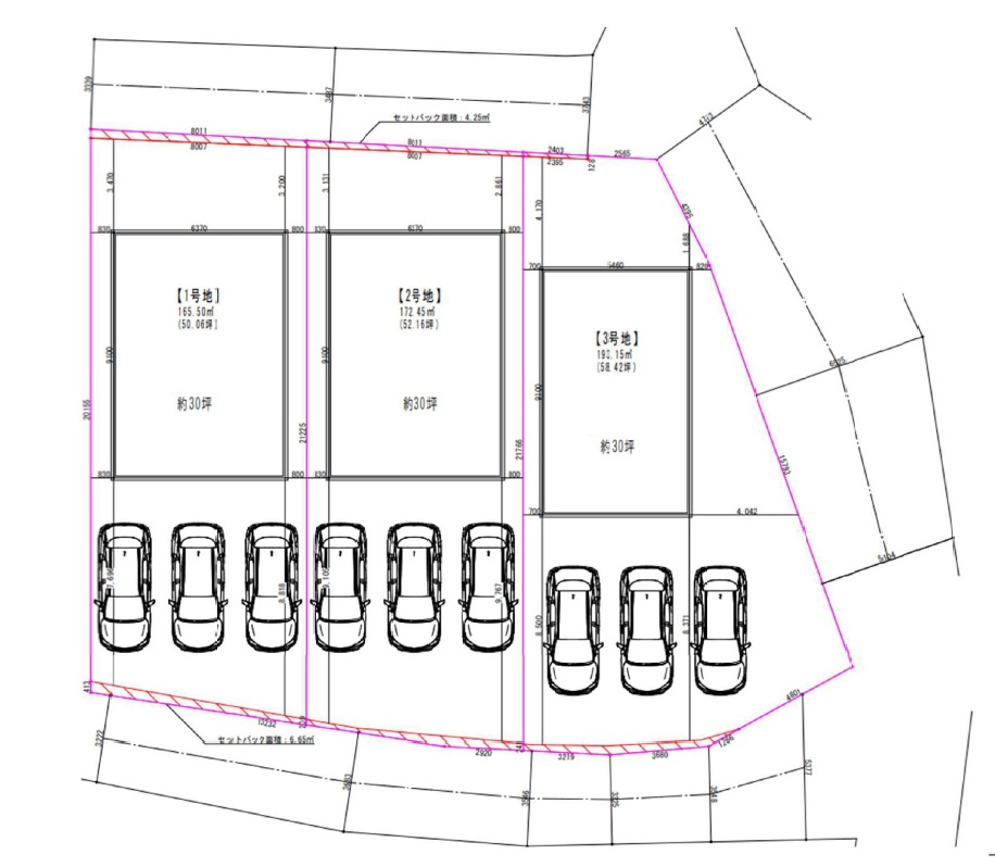 【売地】糸満市北波平（全3区画） の土地図|区画1-1298万円区画2-1498万円区画3-1698万円3区画一括購入の場合【4798万円】