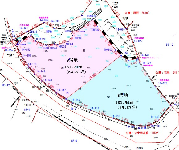 【売地】那覇市首里崎山町の土地図|A号地　1,800万円
B号地　2,500万円