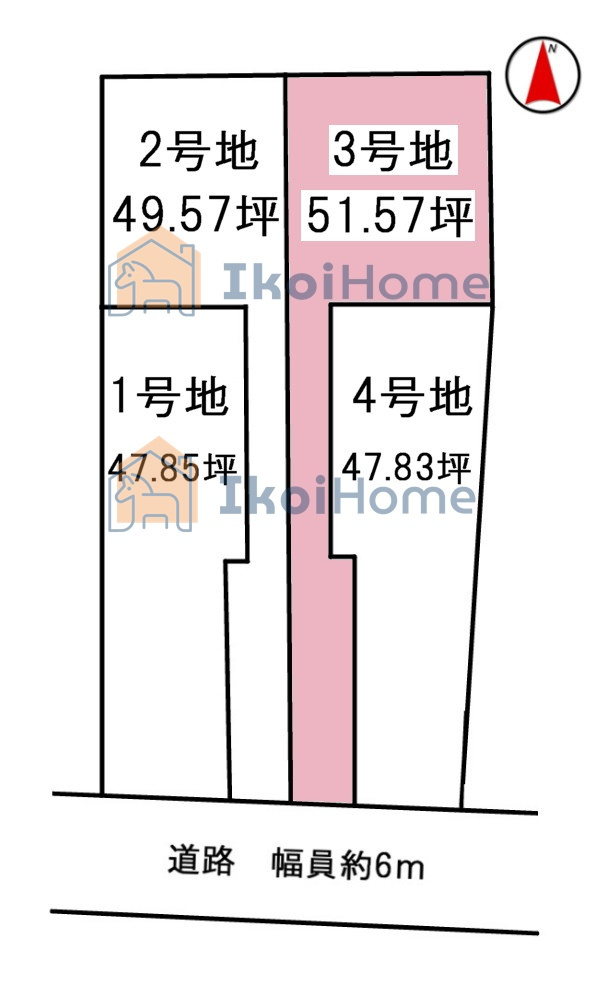 神戸市西区水谷3丁目全4区画3号地　土地の土地図|●年中無休：当日予約可●3号地は旗竿地です。