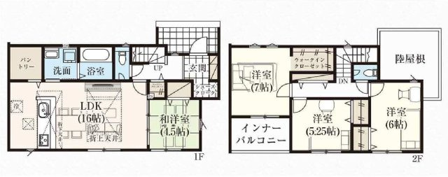 新築　富岡市下高瀬　GRAFARE　2号棟の間取り|建物面積106.40㎡　全居室南向き♪パントリー・シューズインクローク・ウォークインクローゼット・各部屋収納付きで便利です！インナーバルコニーなので急な雨でもお洗濯物も安心です。