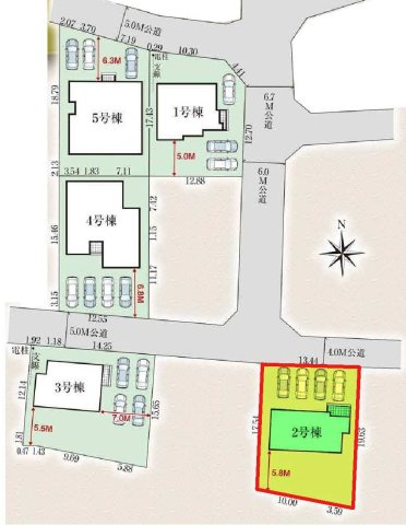 新築　富岡市下高瀬　GRAFARE　2号棟の区画図|2号棟　区画図　北側接道幅員約4ｍ