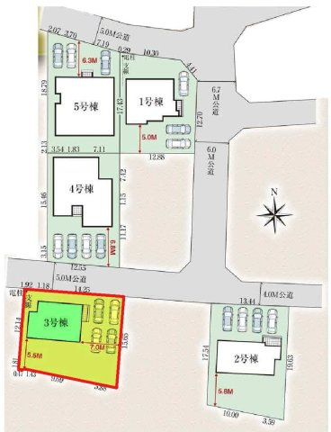 新築　富岡市下高瀬　GRAFARE　3号棟の区画図|3号棟　区画図　北側接道幅員約5ｍ