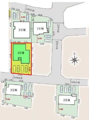 新築　富岡市下高瀬　GRAFARE　4号棟の区画図|4号棟　区画図　南側接道幅員約5ｍ
