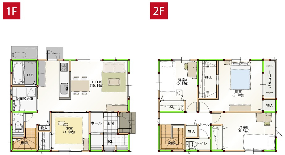 【特別価格　８月末まで】高知市瀬戸東町3丁目　新築戸建　①【全2区画】の間取り|4LDK+WICL+SCL　　建物面積　100.54㎡（約30.41坪）