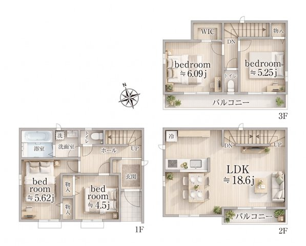 足立区小台２丁目　新築分譲住宅　全３棟の間取り|A号棟