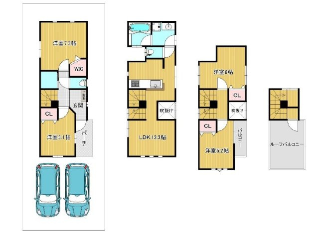 【間取り】 | 板橋区東新町２丁目　中古戸建て | 開放感あふれるルーフバルコニーで、空と風を感じる心地よい空間