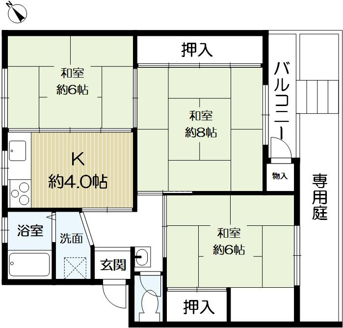 渦ヶ森コーポ5号棟の間取り|３DKの間取りとなっております。