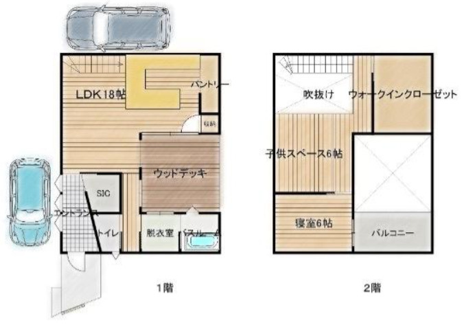 【プライベート中庭のある邸宅】高知市神田　中古一戸建ての間取り|カースペース付き！家族のつながりを感じられる開放的な間取り。