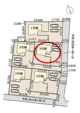 リーブルガーデンS第12富士見町時沢　３号棟の区画図|駐車場並列３台以上ご用意しています！来客時も重宝します♪
並列駐車なので、車の出し入れもしやすいですよ！