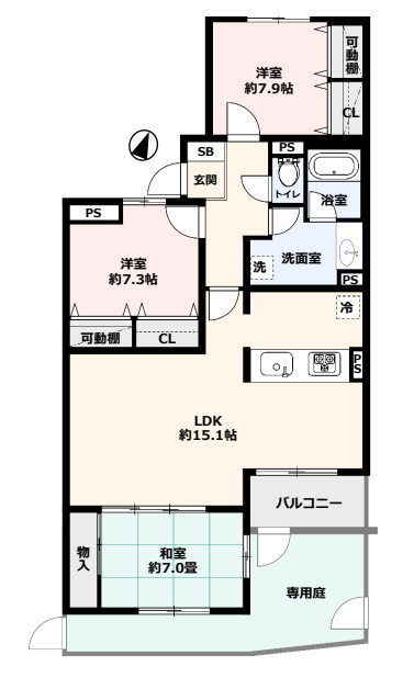 ライオンズマンション大宮吉野原の間取り|【ライオンズマンション大宮吉野原】・3LDK・専有面積86.99m2・バルコニー面積4.26m2、専用庭11.15㎡