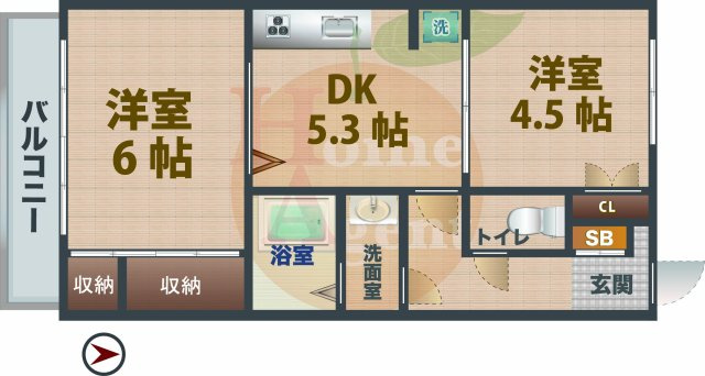 【間取り】 | セラ若宮 | 2DKのお部屋です。