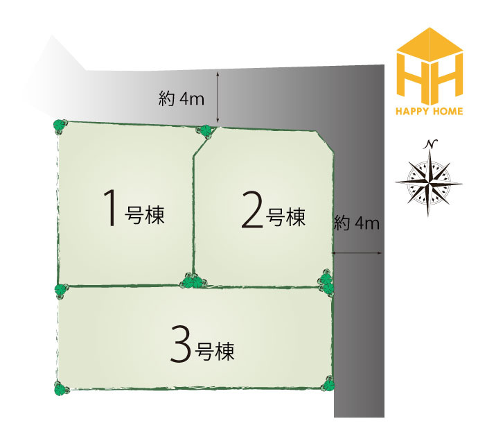 リーブルガーデン西宮市五月ケ丘新築一戸建て│3LDK＋駐車1台可の区画図|全3区画の分譲地です。