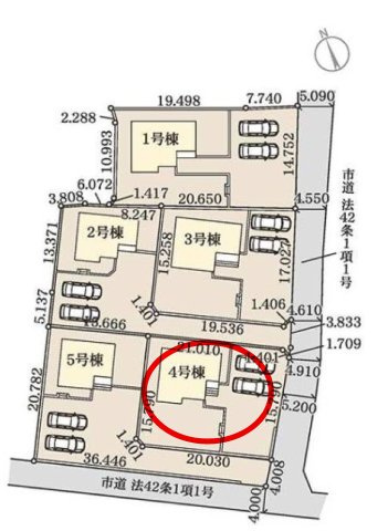リーブルガーデンS第12富士見町時沢　４号棟の区画図|駐車場並列３台以上ご用意しています！来客時も重宝します♪
並列駐車なので、車の出し入れもしやすいですよ！