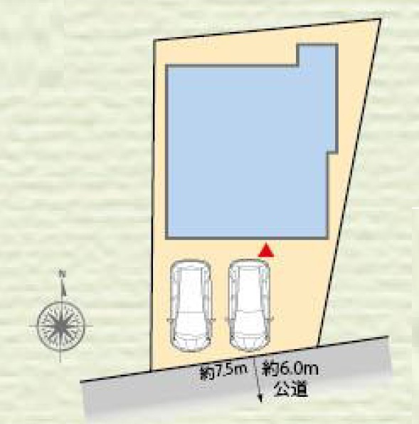 所沢市上新井2丁目・全1棟　新築一戸建　～ルーフバルコニー～の区画図|並列2台駐車可能。