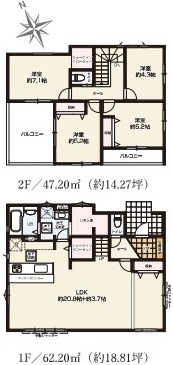 水戸市吉沢町　５期　新築戸建て　１号棟の間取り|間取り図です♪
実際の空間の広さや陽当たり、風通しなどは現地でご確認できます♪