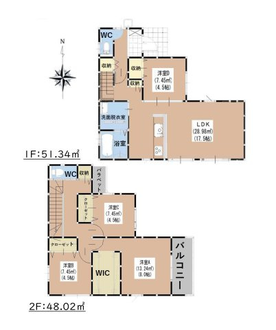 福岡市早良区田隈3丁目第8-2棟（1号棟）の間取り|全居室収納付きで便利です。