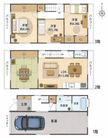 三ツ島4丁目　中古一戸建ての間取り|間取り図はいかがですか？ご希望を叶える間取りですか？リビングの広さは？水回りの位置は？カウンターキッチン？など色々な情報が集約されています。弊社ではリフォームなどのご相談も承っております。