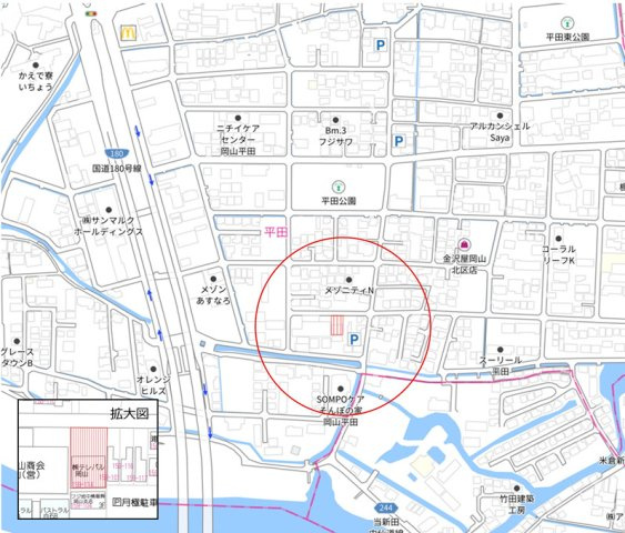 岡山市北区平田の地図