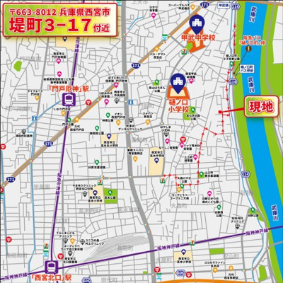 【地図】 | パークタウン西宮市堤町　建築条件無し売土地♪ | 【現地案内地図】
〒663-8012 
兵庫県西宮市堤町３-１７