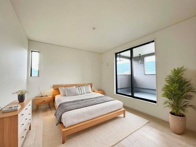 千曲市内川第４の洋室|日当たり風通しともに良好！明るく朝を迎えられるつくりになっています♪　※ CGで家具を配置しています 　２号棟