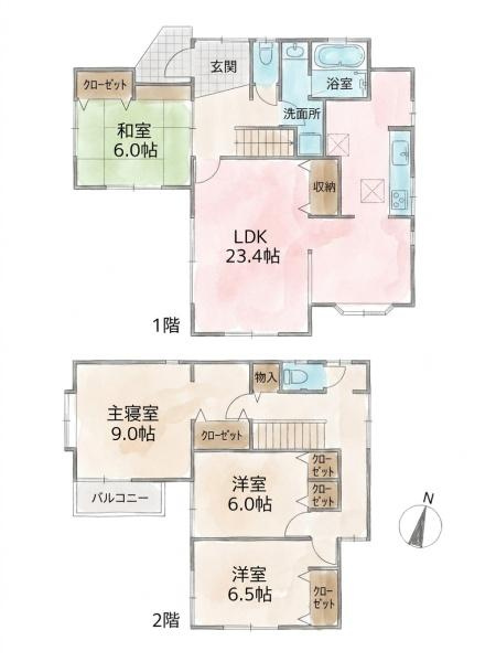 川崎市宮前区有馬９丁目の中古一戸建の間取り