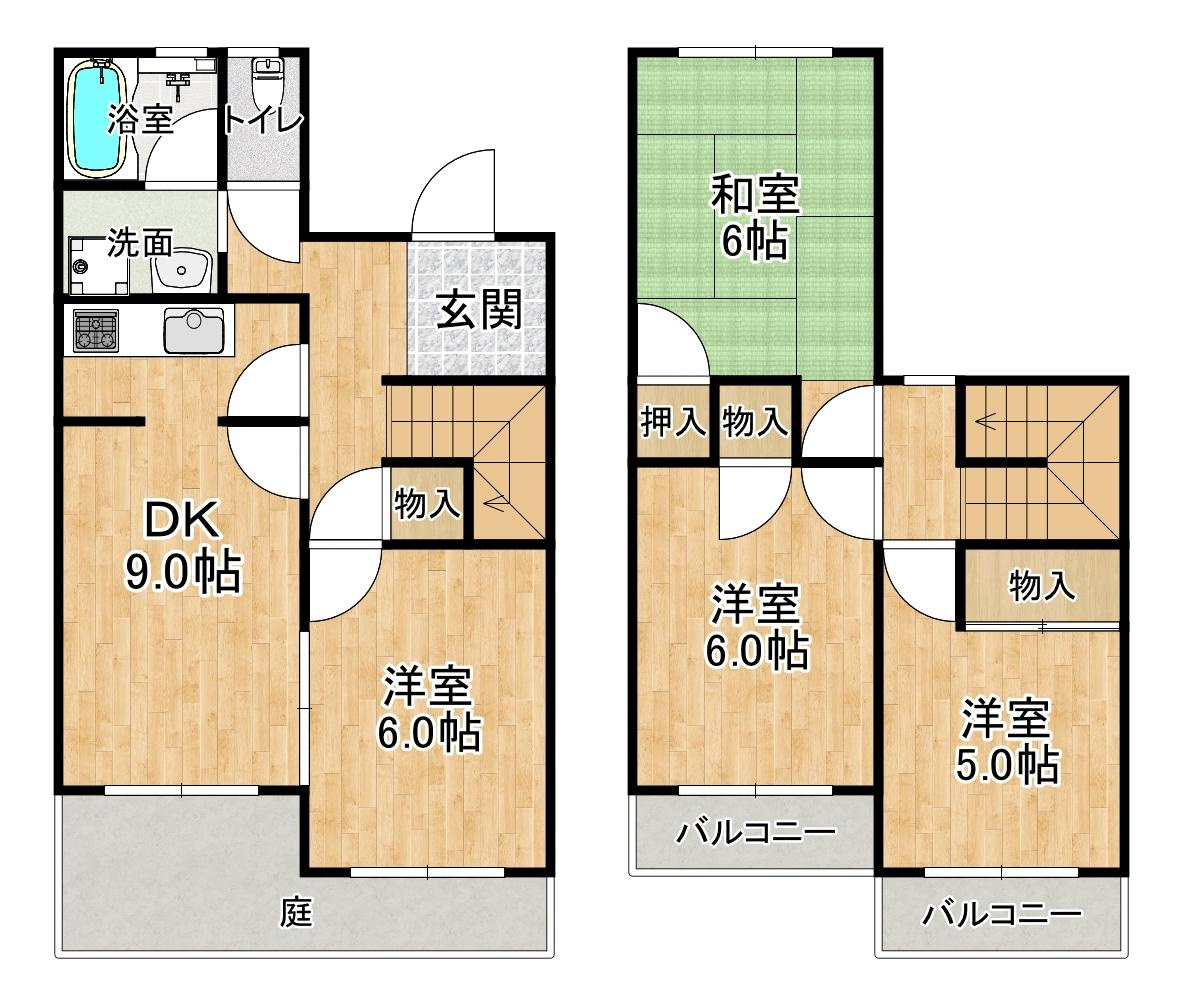 タウンハウス今寺Ⅱ　C棟の間取り|※間取りが現況と異なる場合は現況を優先します※