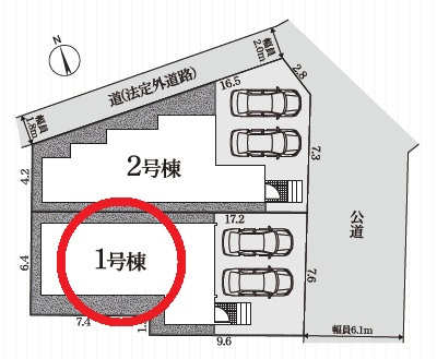 安城市東町第1　新築分譲住宅　全2棟　1号棟の区画図