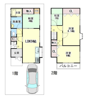 【間取り】 | 高槻市安岡寺町1丁目 | ■高槻市安岡寺町1丁目　■バス停「学園前」まで徒歩約2分■土地面積約21.50坪／建物面積約23.76坪■平成6年建築■太陽光発電設置済みの中古戸建■大切なお車を雨から守れるカーポート付きです。
