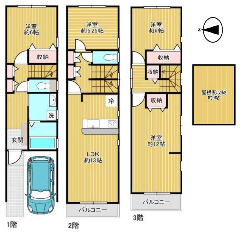 【間取り】 | 生野区林寺4丁目 | 【全洋室4LDK＋車庫付】室内リフォーム済み☆食洗機・浴室乾燥機・TVモニターホン完備☆トイレ2ヶ所♪屋根裏収納付きです♪
