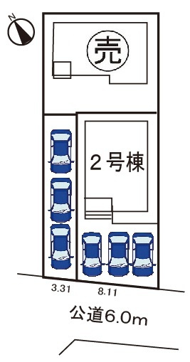 小牧市小木2丁目　新築戸建　2号棟の区画図|並列駐車3台可能