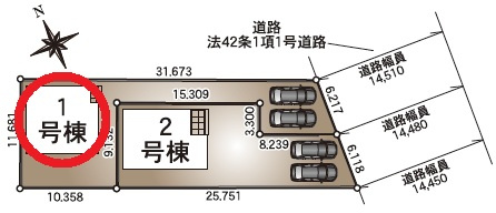 安城市榎前町第5　新築分譲住宅　全2棟　1号棟の区画図