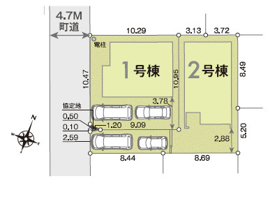 大磯町国府本郷第1期　新築戸建　全2棟1号棟の区画図