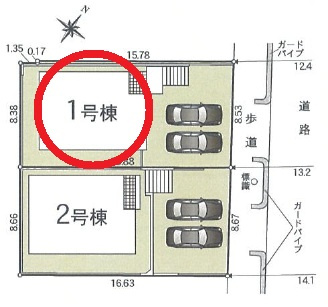 安城市二本木新町第3　新築分譲住宅　全2棟　1号棟の区画図