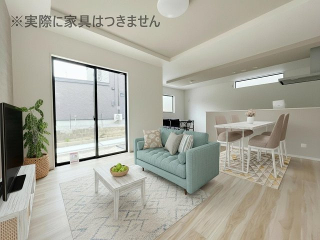新築戸建・新築建売　郡山市大槻町17期　柴宮小・第一中の居間・リビング|おしゃれな折上げ天井が魅力的なリビング♪