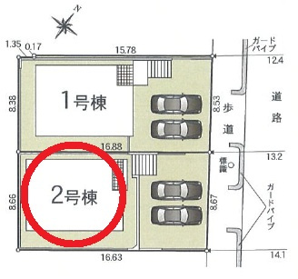 安城市二本木新町第3　新築分譲住宅　全2棟　2号棟の区画図