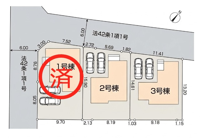[新築住宅] 鶴ヶ島市下新田 第3 全3棟の区画図