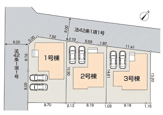 [新築住宅] 鶴ヶ島市下新田 第3 全3棟の区画図