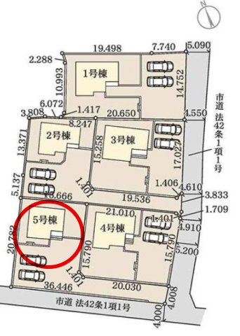 リーブルガーデンS第12富士見町時沢　5号棟の区画図|駐車場4台以上ご用意しています！来客時も重宝します♪
車の出し入れもしやすいですよ！