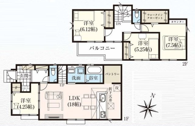 三郷市彦糸1丁目　新築戸建　全2棟　1号棟の間取り|WIC、SC、パントリー付きで収納充実な4LDKの邸宅です