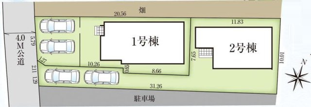 三郷市彦糸1丁目　新築戸建　全2棟　1号棟の区画図|家族の車＋来客用にも便利な2台駐車スペース