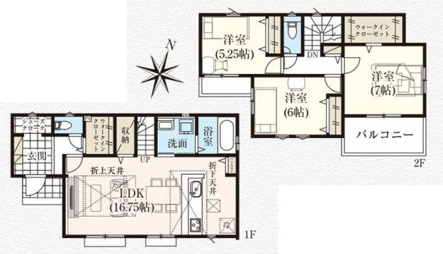 三郷市彦糸1丁目　新築戸建　全2棟　2号棟の間取り|WIC×2、SC、パントリー付きで収納充実な3LDKの邸宅です