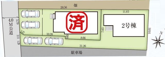 三郷市彦糸1丁目　新築戸建　全2棟　2号棟の区画図|家族の車＋来客用にも便利な2台駐車スペース