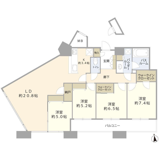 【間取り】 | アイタワー | 洋室部分にはウォークインクローゼット付きで収納機能も十分。衣類をまとめて収納できるので、お部屋をさらに広くお使いいただけます。