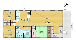 【間取り】 | 草深平屋戸建 | ゆったり3LDK。LD上部には小屋裏収納があります。