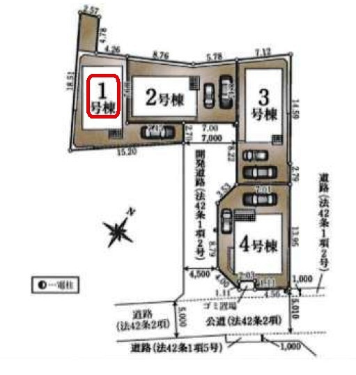清瀬市下宿2丁目・全4棟　新築一戸建　1号棟の区画図|【全4棟・1号棟】土地面積126.57平米（約38.28坪）