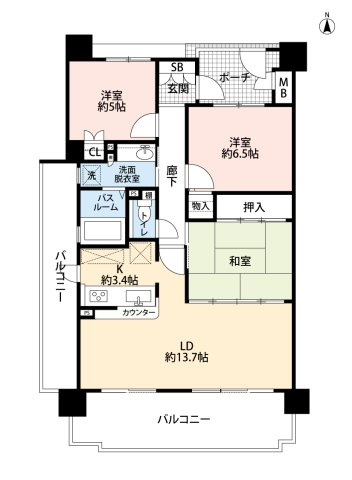 サーパスシティ東朝日町の居間・リビング|17.1帖のLDK・陽当り良好！アウトポール施工で広々とお使いいただけます！