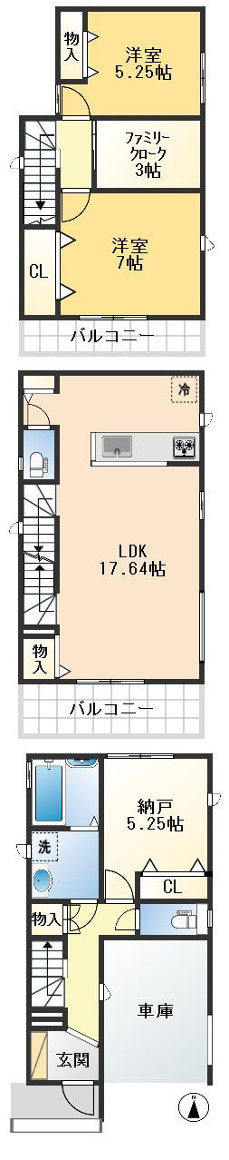 豊中市上津島2丁目　新築戸建の間取り