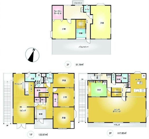 渋川市半田　中古住宅の間取り|南東向きの3階建、6LLDDKK(バスルーム2つ)で陽当たり良好な間取りです！
土地面積312.28㎡、建物面積322.51㎡で十分な広さです！