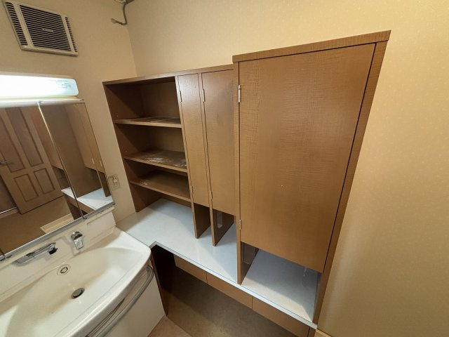 小牧市大字久保一色　中古戸建の独立洗面台|洗面台の横にはタオルや備品を保管出来る収納付き☆