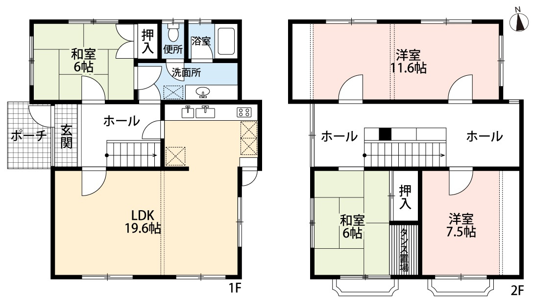 小牧市大字久保一色　中古戸建の間取り|南面道路・陽当たり良好。南面のLDK19.5帖。
水回り・外壁等リフォーム履歴あり♪